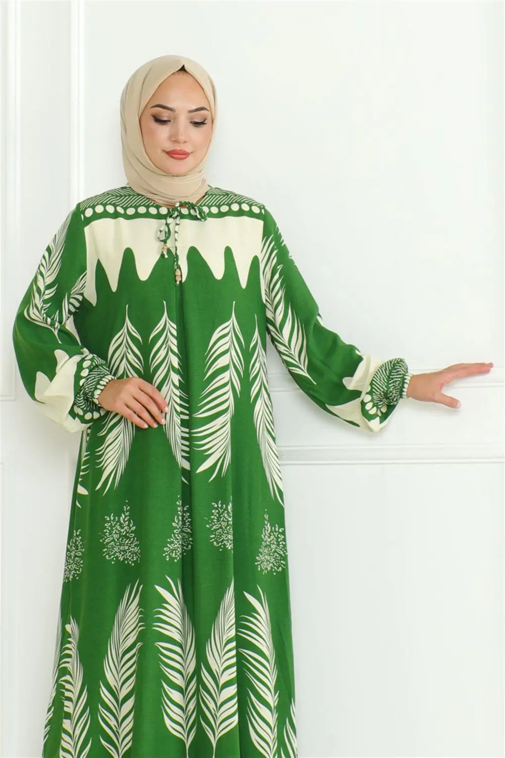 Yakası Bağlamalı Viskon Elbise-detail