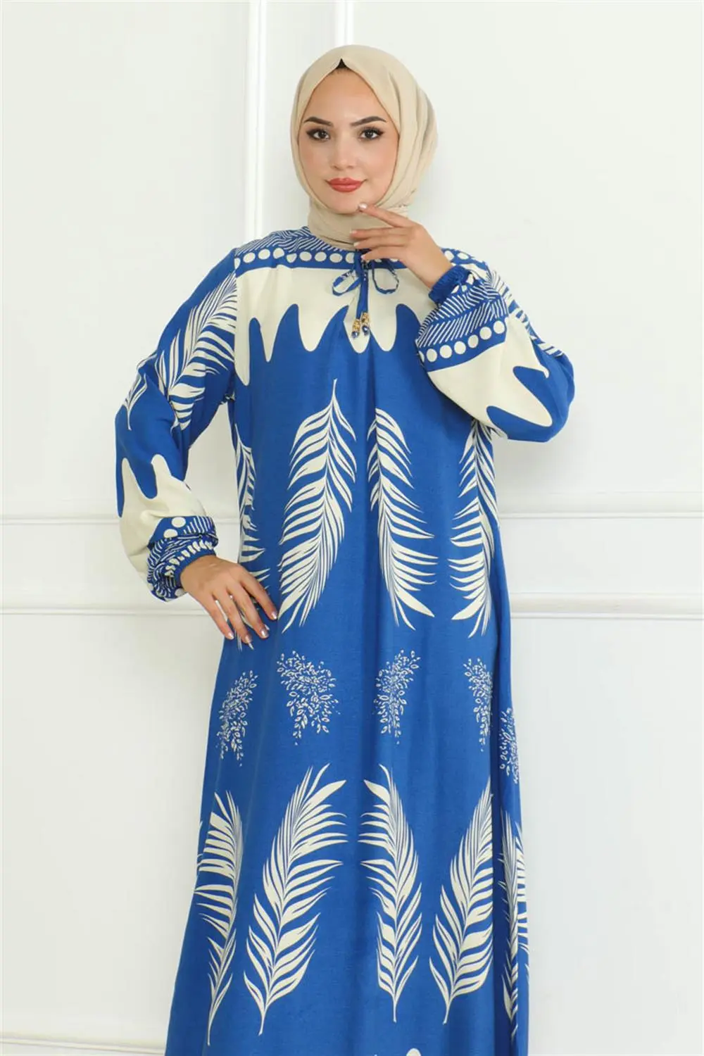 Yakası Bağlamalı Viskon Elbise-detail