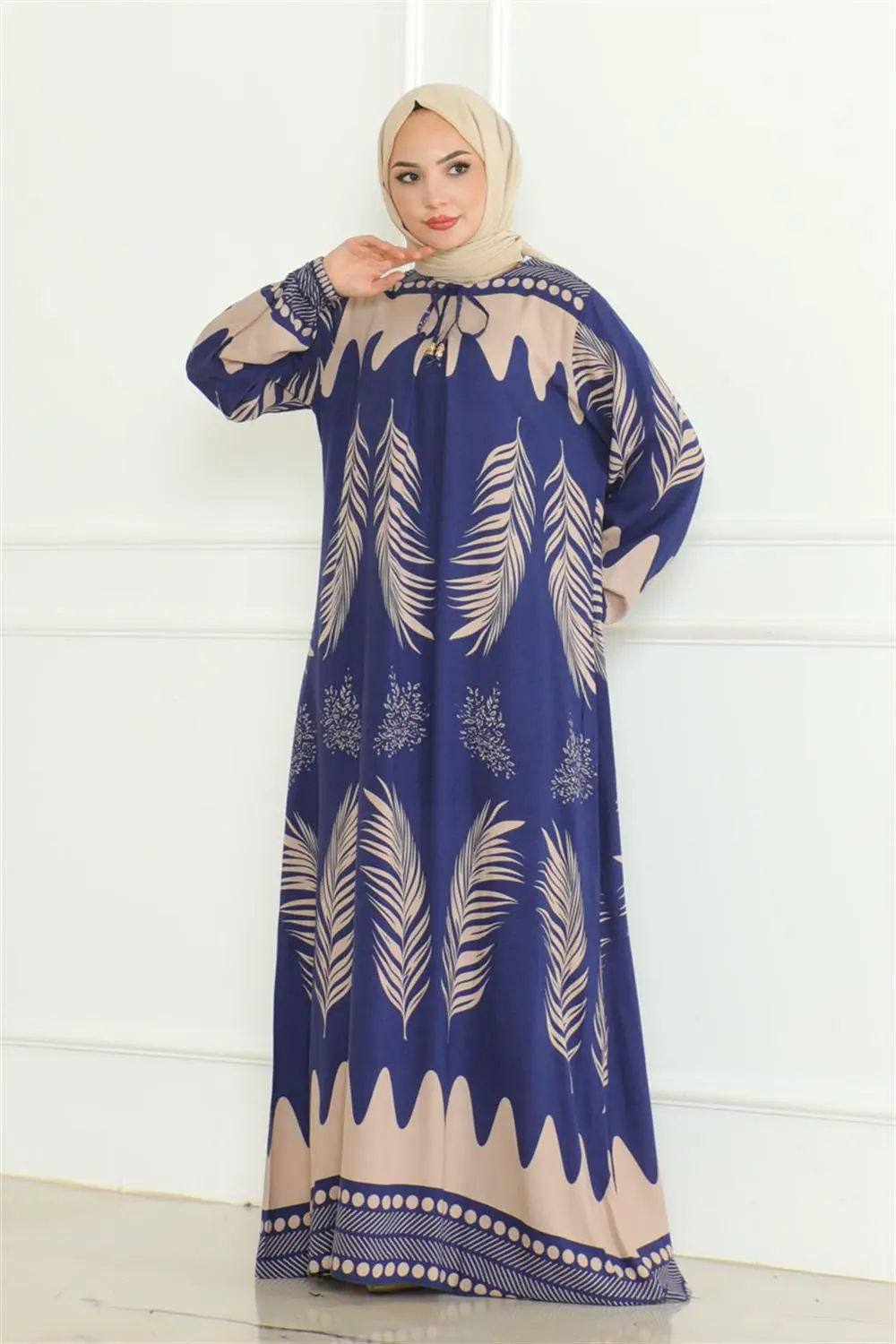 Yakası Bağlamalı Viskon Elbise-detail