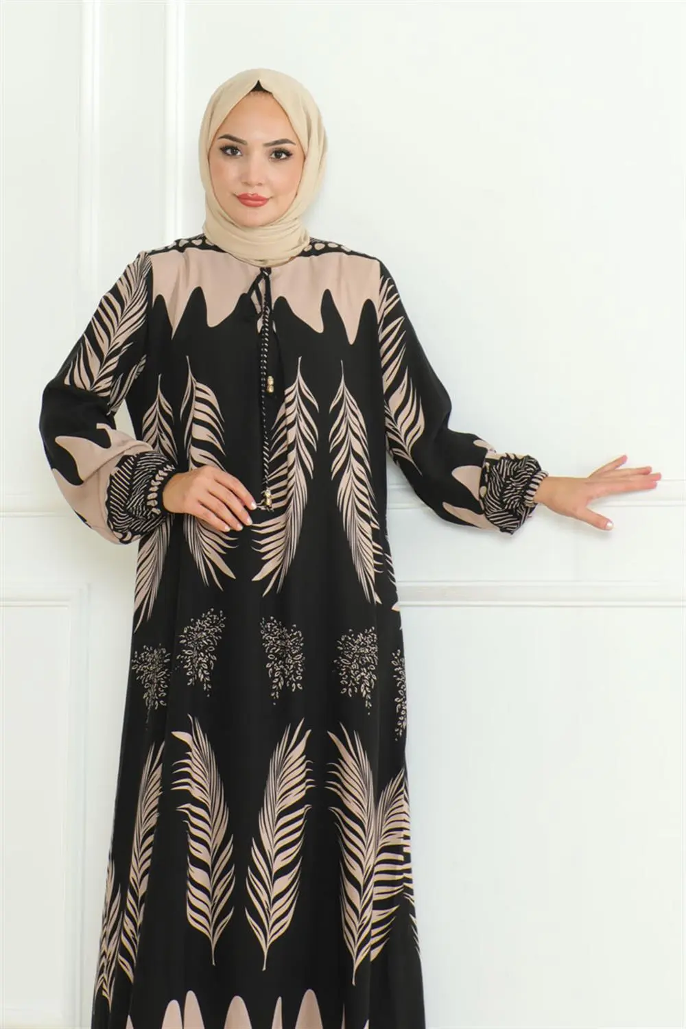 Yakası Bağlamalı Viskon Elbise-detail