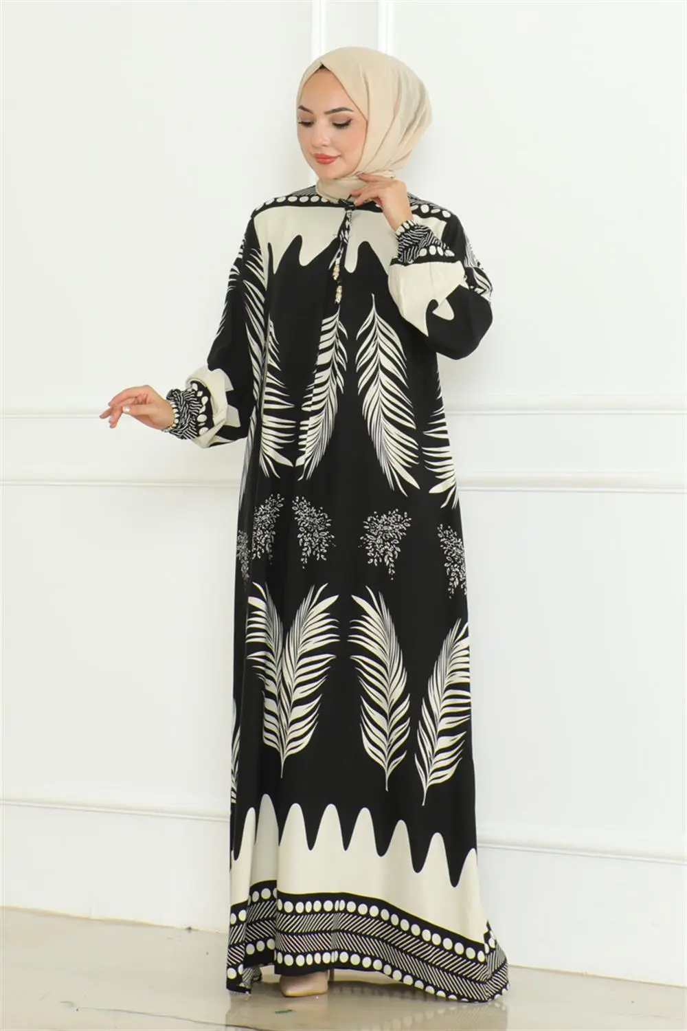 Yakası Bağlamalı Viskon Elbise-detail