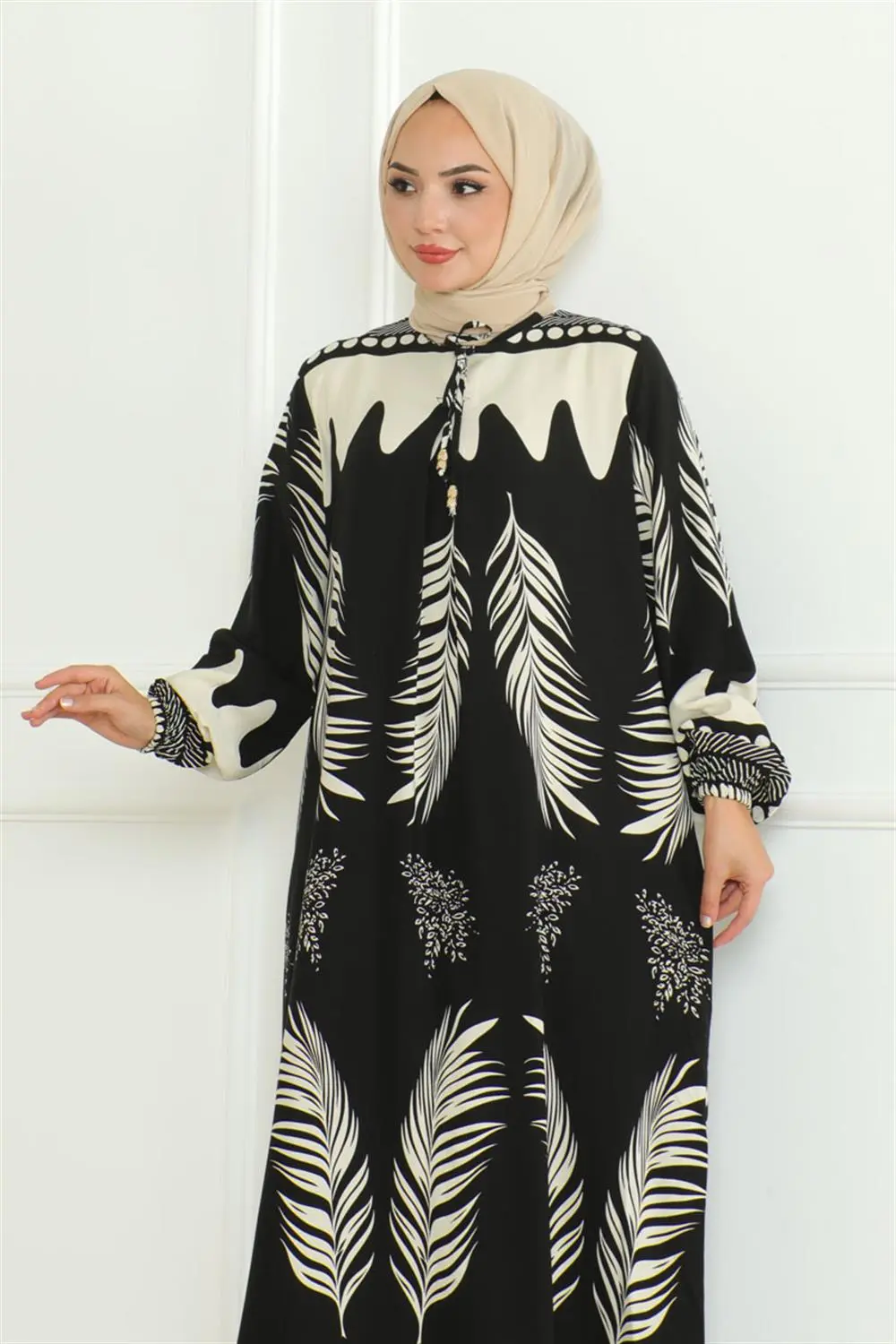 Yakası Bağlamalı Viskon Elbise-detail