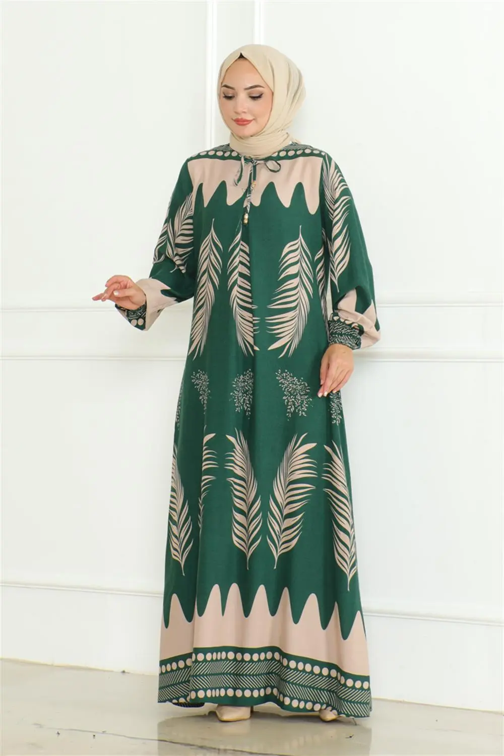 Yakası Bağlamalı Viskon Elbise-detail