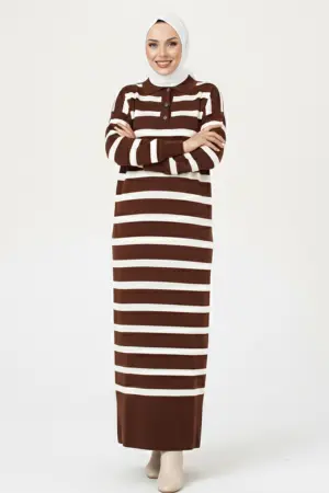 Striped Knit Dress With Button Detail On The Collar