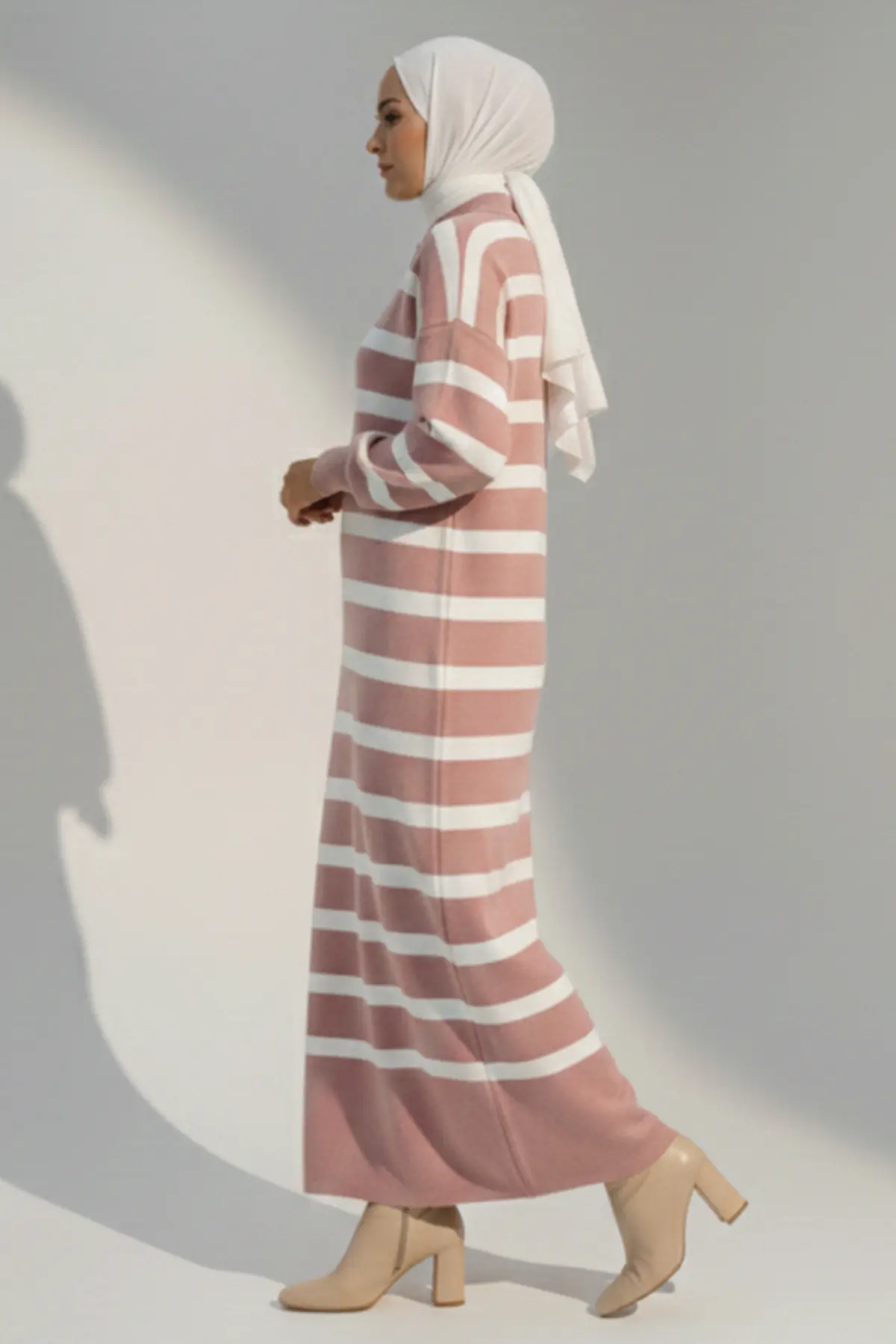 Striped Knit Dress With Button Detail On The Collar-detail