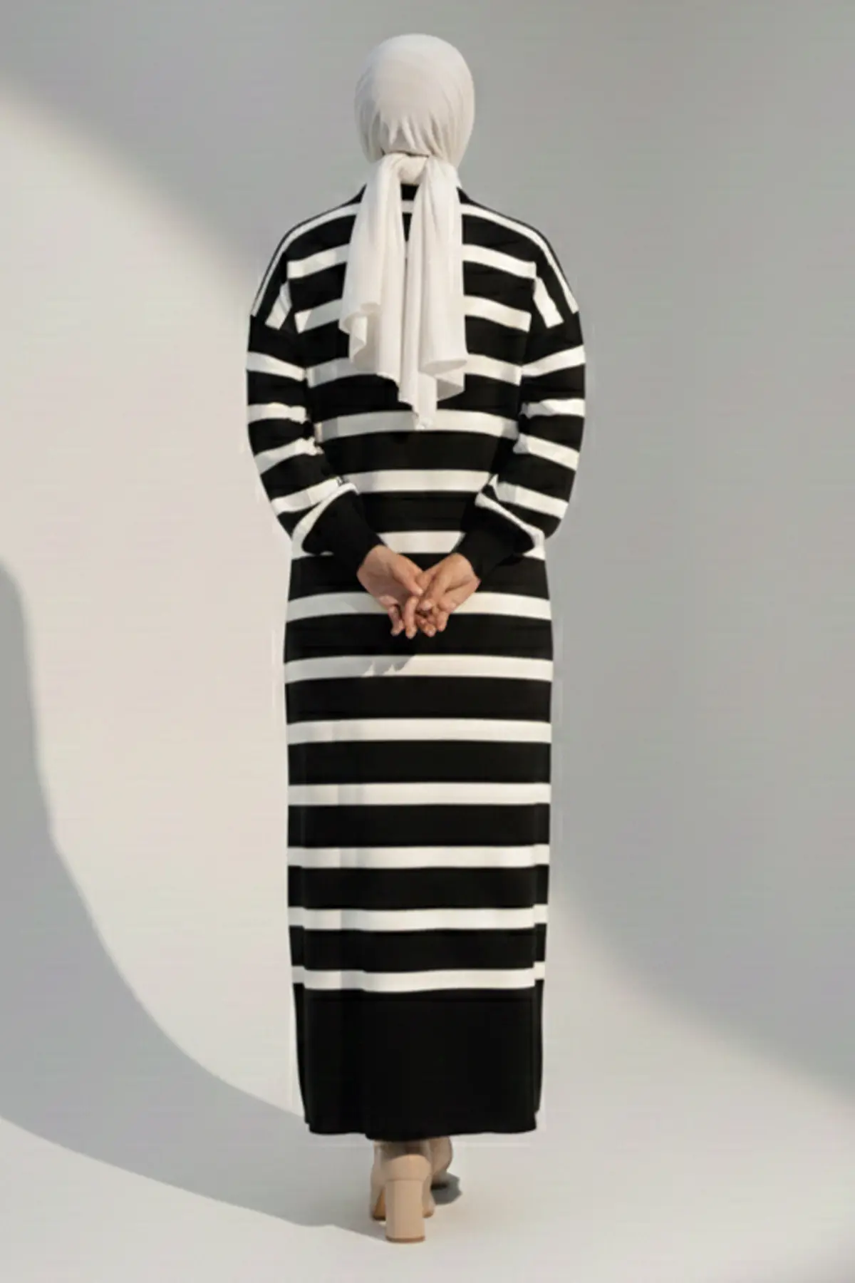 Striped Knit Dress With Button Detail On The Collar-detail