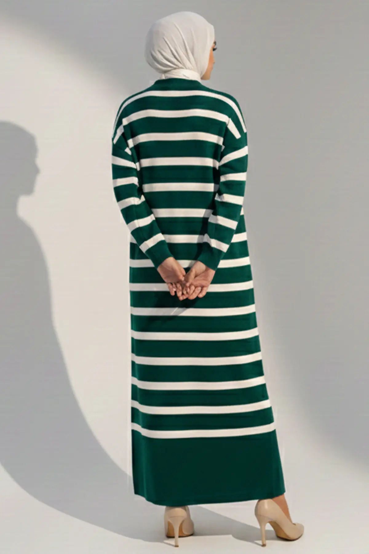 Striped Knit Dress With Button Detail On The Collar-detail
