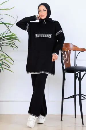 Yakası Fermuarlı Triko Takım