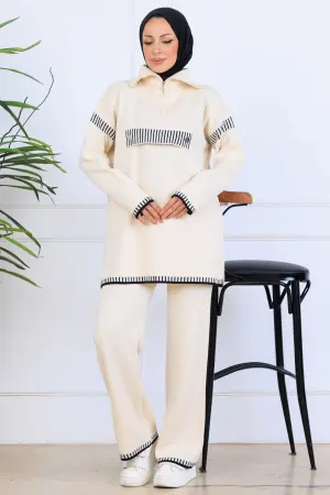 Yakası Fermuarlı Triko Takım