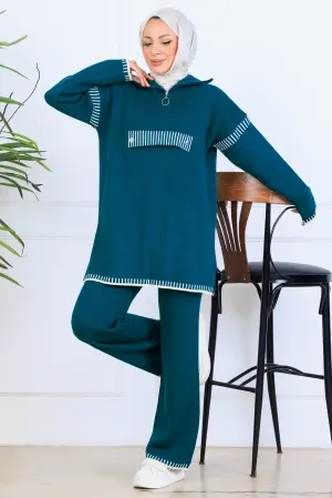 Yakası Fermuarlı Triko Takım