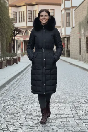Quilted Coat With Fur Collar