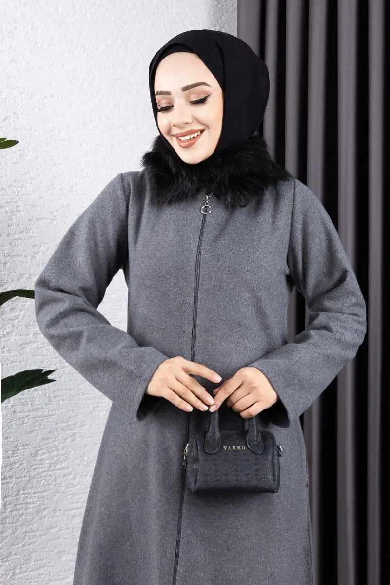 Yakası Kürklü Kaşe Kaban-detail