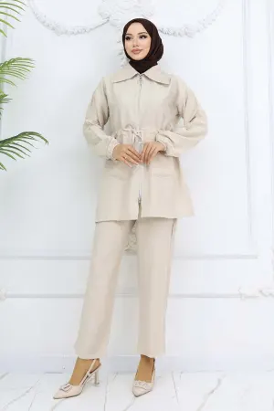 Hijab Suit With Stone Detail On The Collar