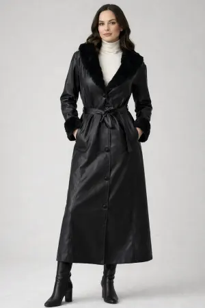 Coat With Fur Detail On Collar And Sleeves, Black