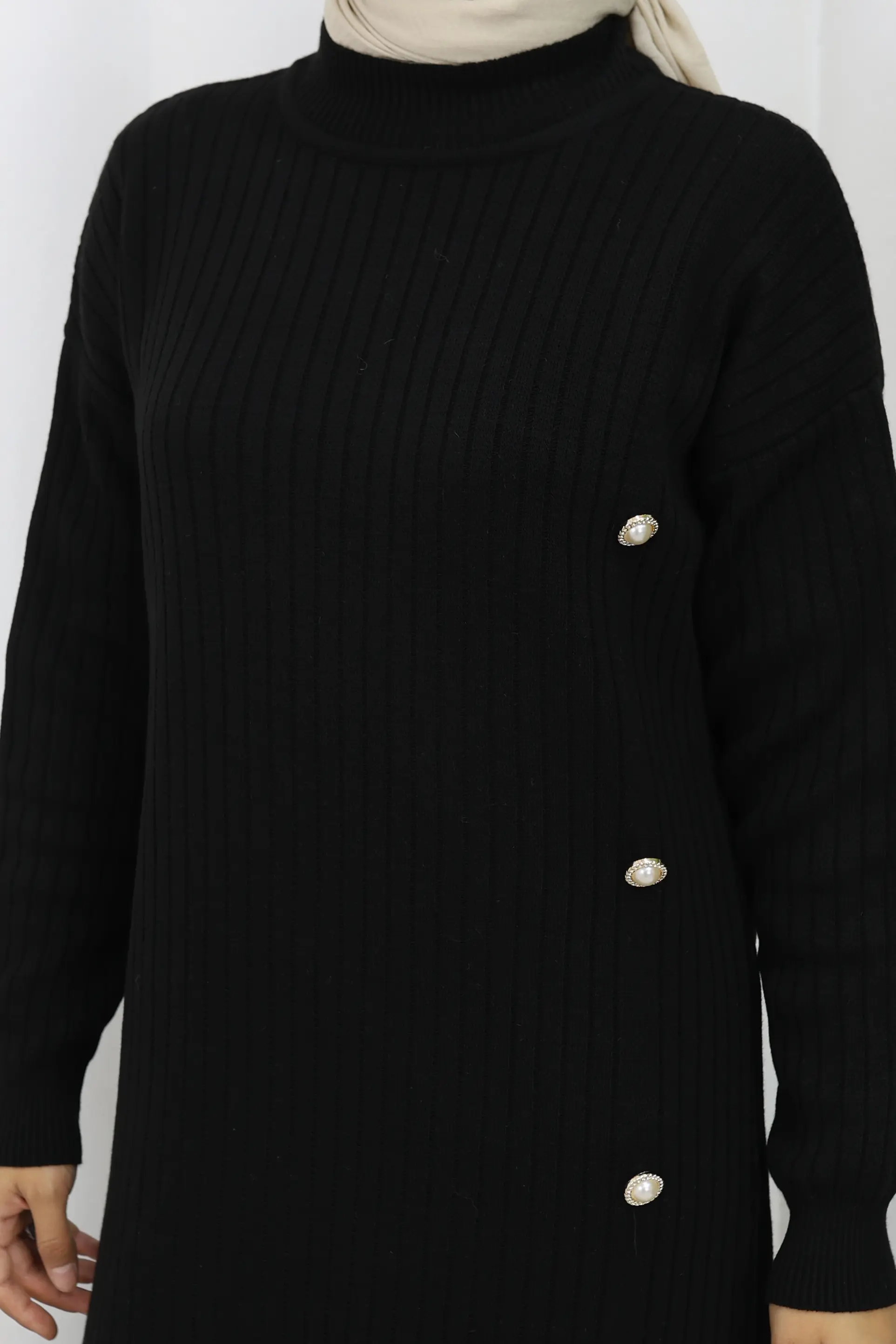 Yan Düğmeli Fırfırlı Elbise-detail