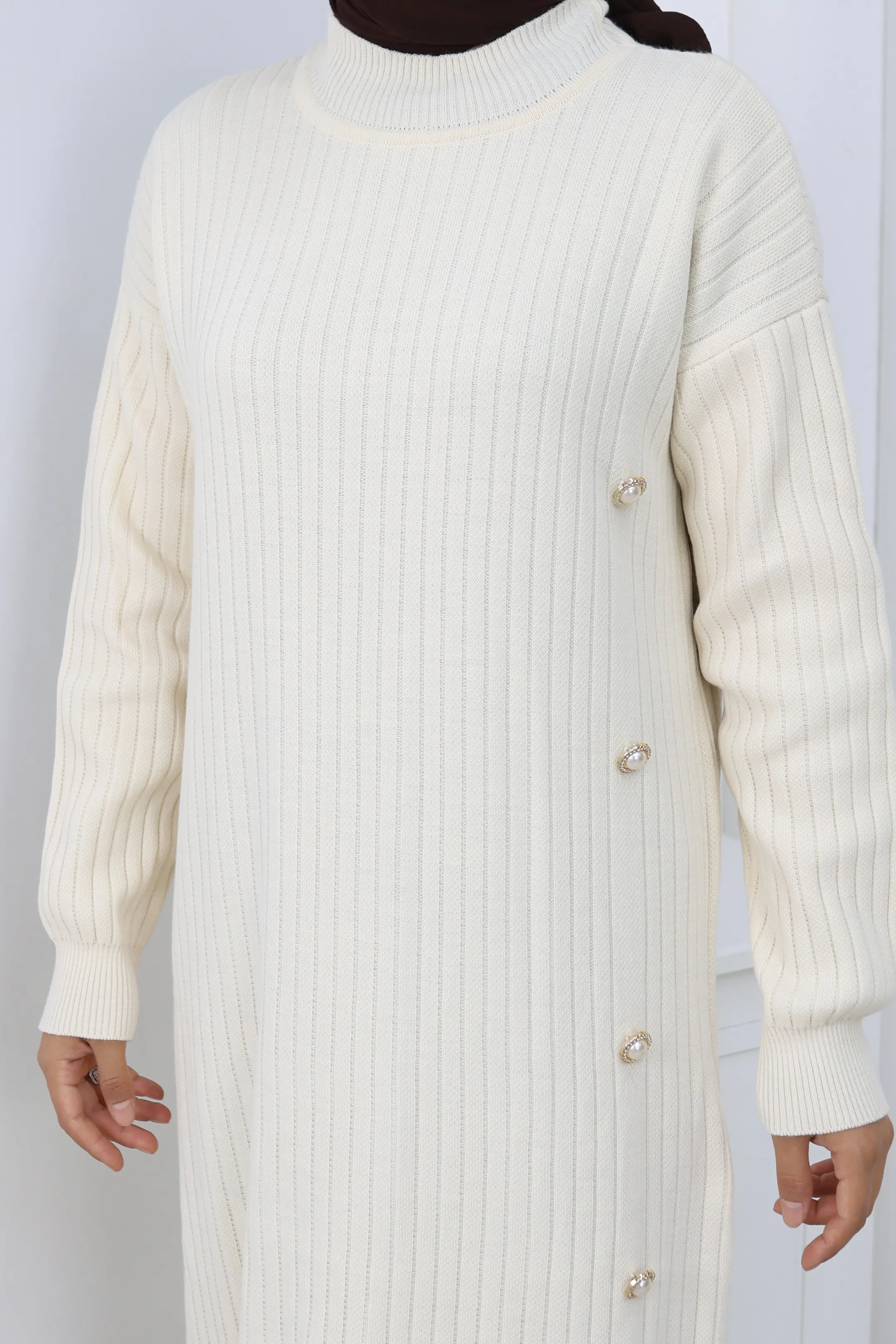 Yan Düğmeli Fırfırlı Elbise-detail