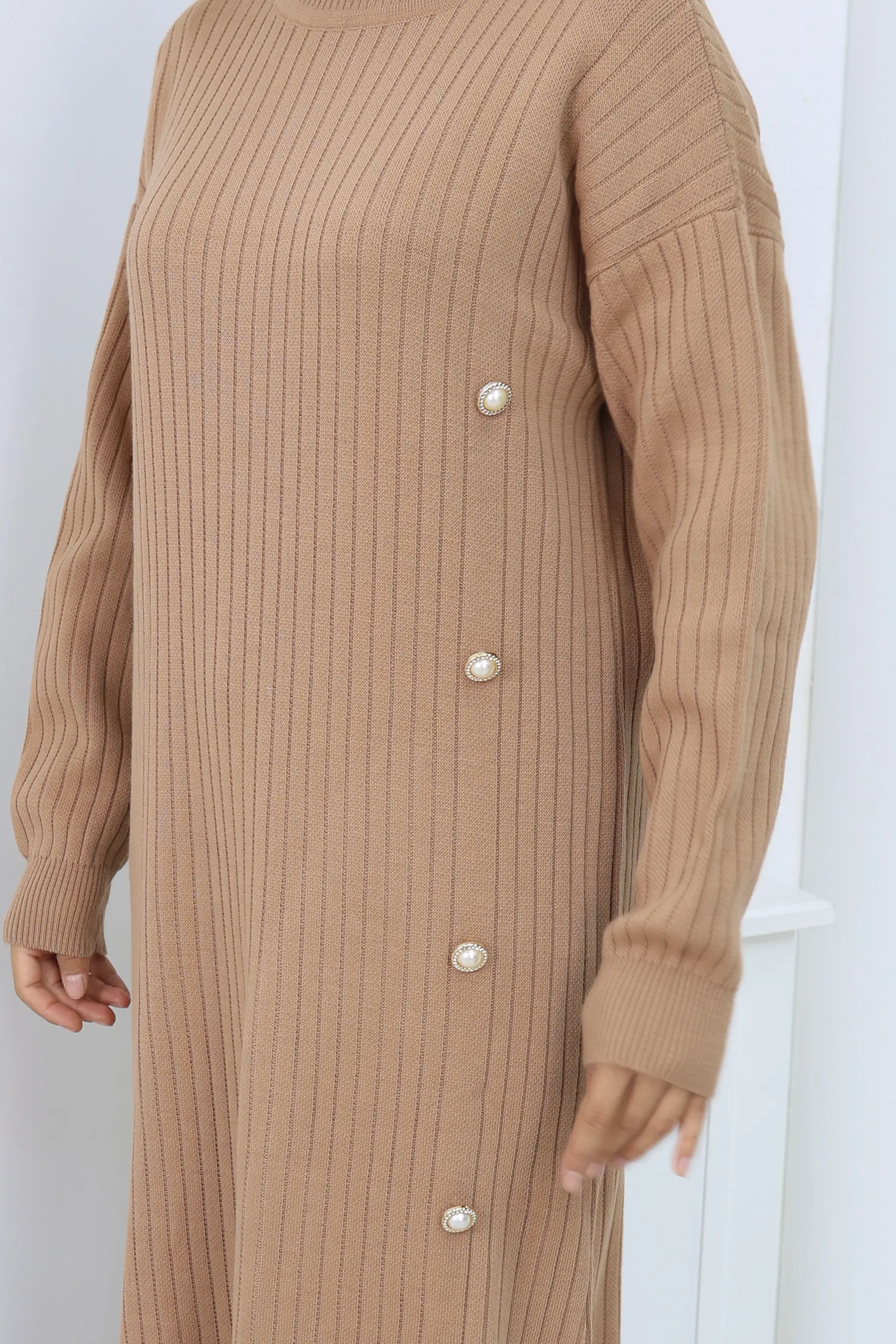 Yan Düğmeli Fırfırlı Elbise-detail