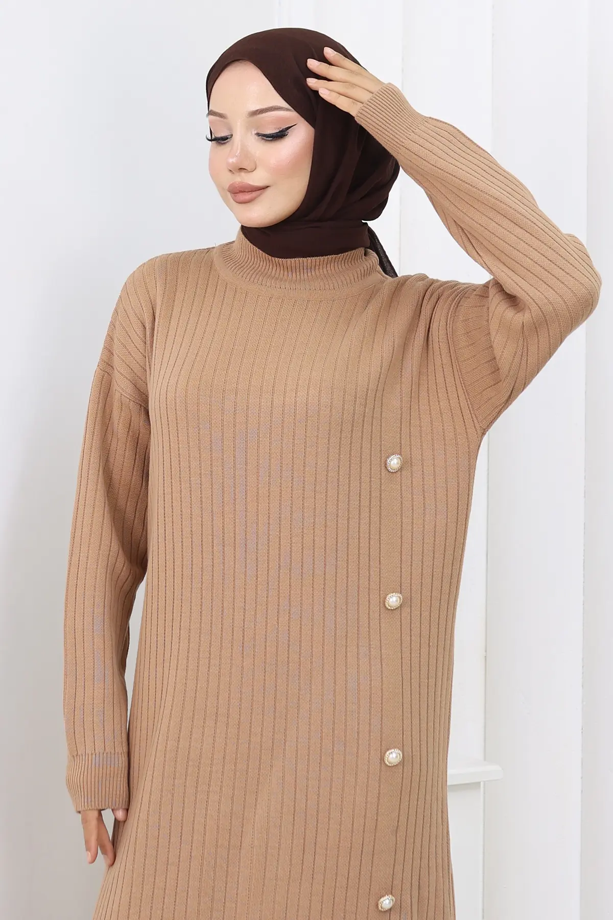 Yan Düğmeli Fırfırlı Elbise-detail