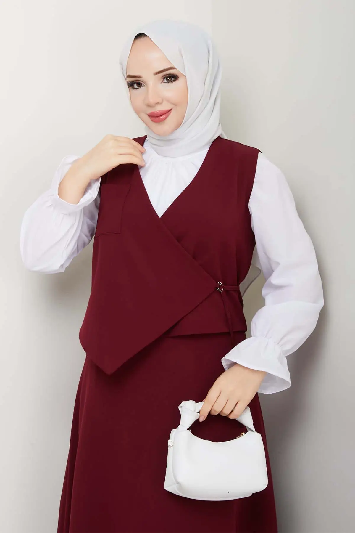 Yandan Bağlamalı Yelekli Takım Bordo 4745-detail