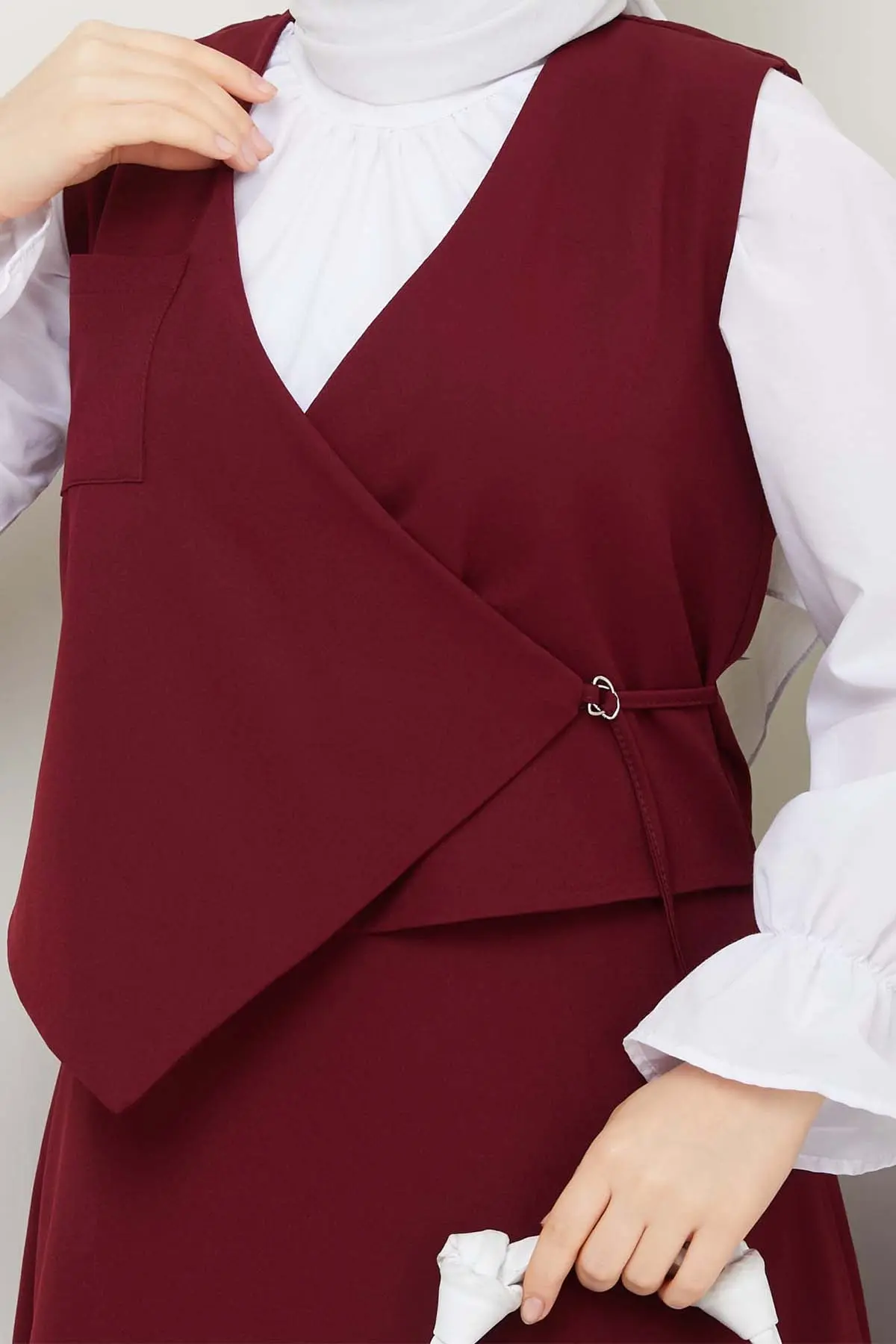 Yandan Bağlamalı Yelekli Takım Bordo 4745-detail