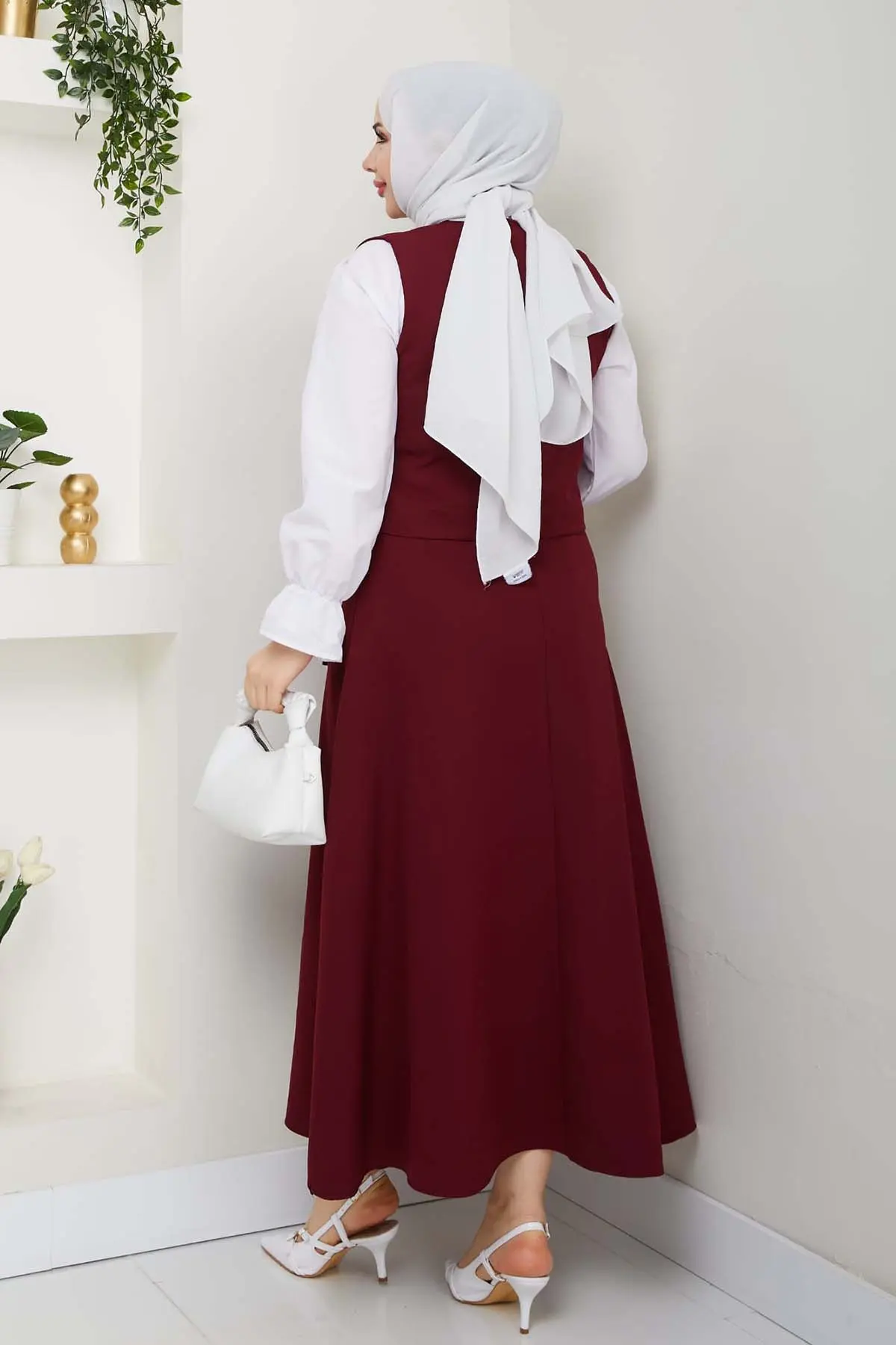 Yandan Bağlamalı Yelekli Takım Bordo 4745-detail