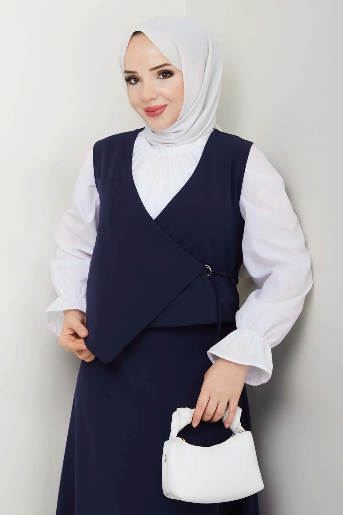 Yandan Bağlamalı Yelekli Takım Lacivert 4745-detail