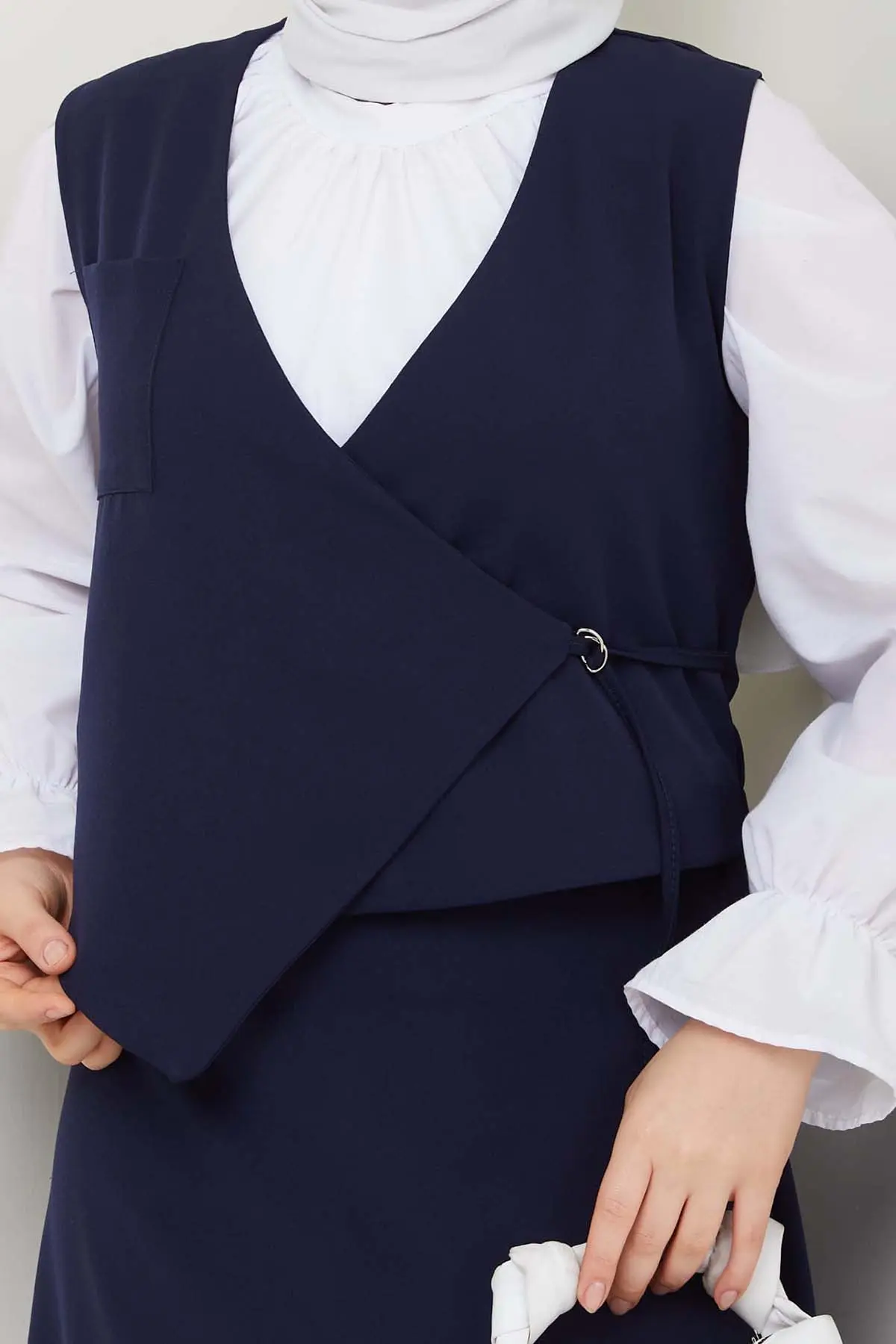 Yandan Bağlamalı Yelekli Takım Lacivert 4745-detail