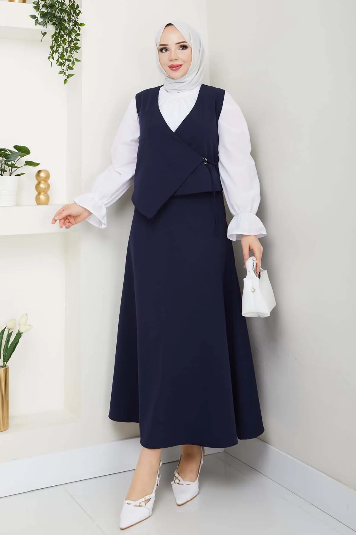 Yandan Bağlamalı Yelekli Takım Lacivert 4745-detail