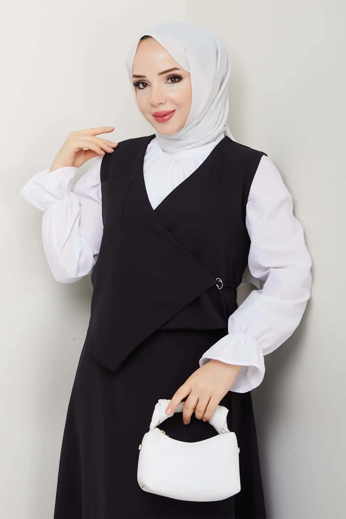 Yandan Bağlamalı Yelekli Takım Siyah 4745-detail