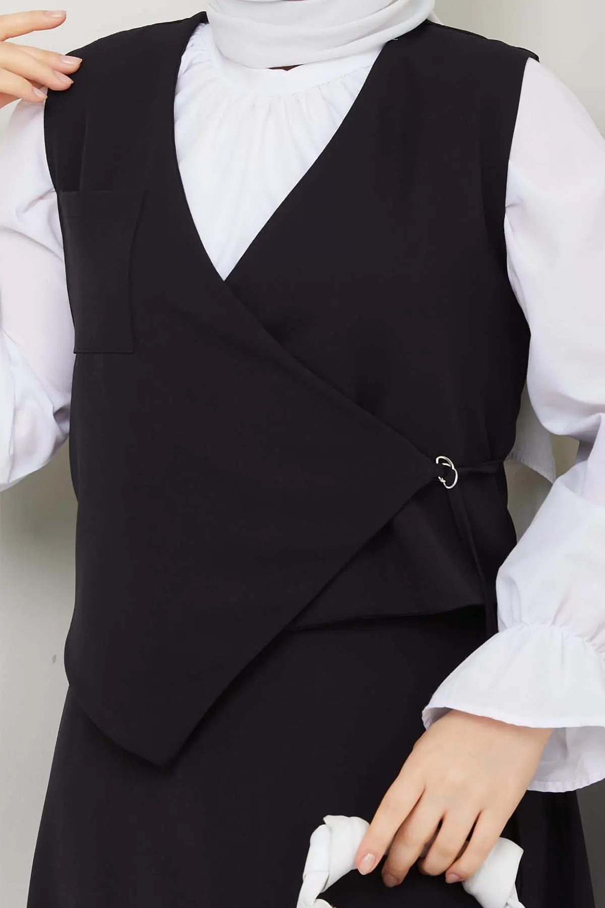 Yandan Bağlamalı Yelekli Takım Siyah 4745-detail