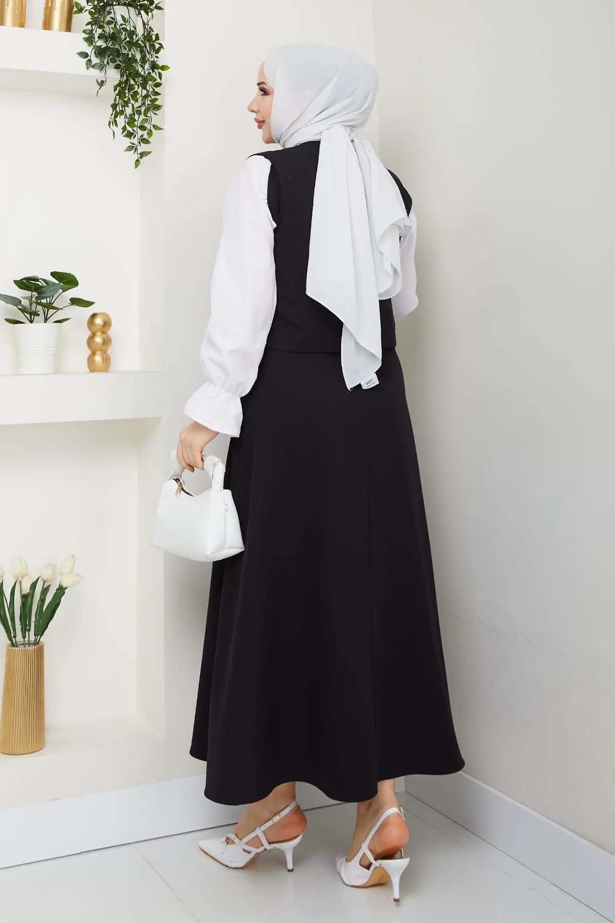 Yandan Bağlamalı Yelekli Takım Siyah 4745-detail