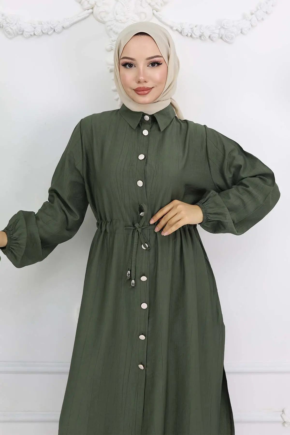 Yandan Yırtmaç Detaylı Tunik Pantolon Takım Haki 4770-detail