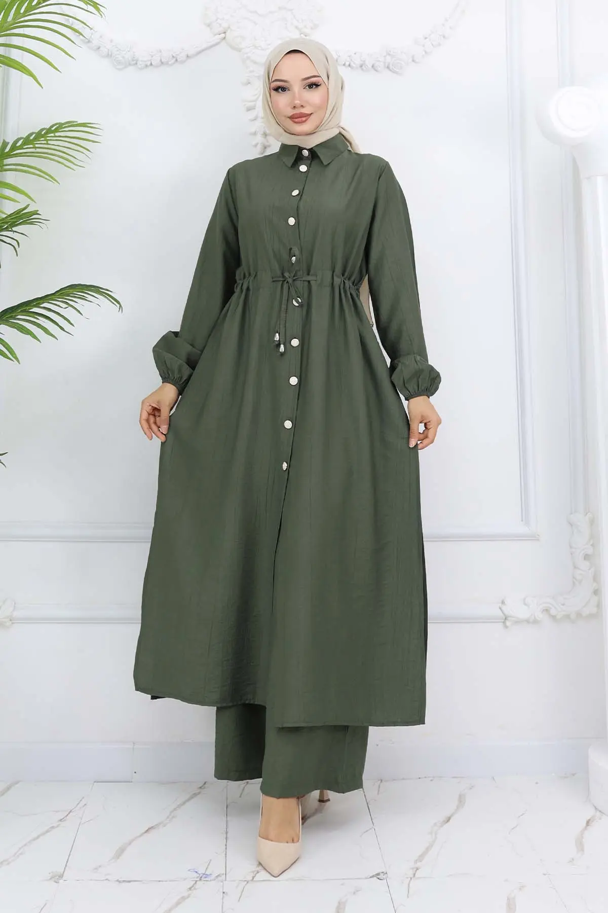 Yandan Yırtmaç Detaylı Tunik Pantolon Takım Haki 4770-detail