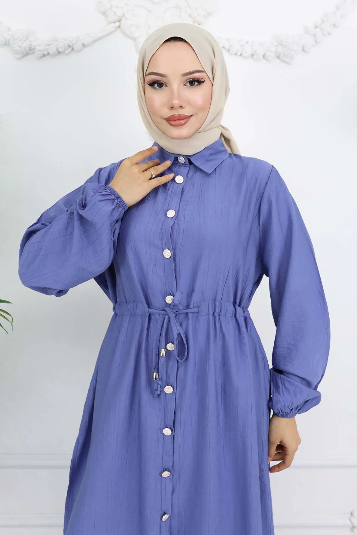 Yandan Yırtmaç Detaylı Tunik Pantolon Takım İndigo 4770-detail