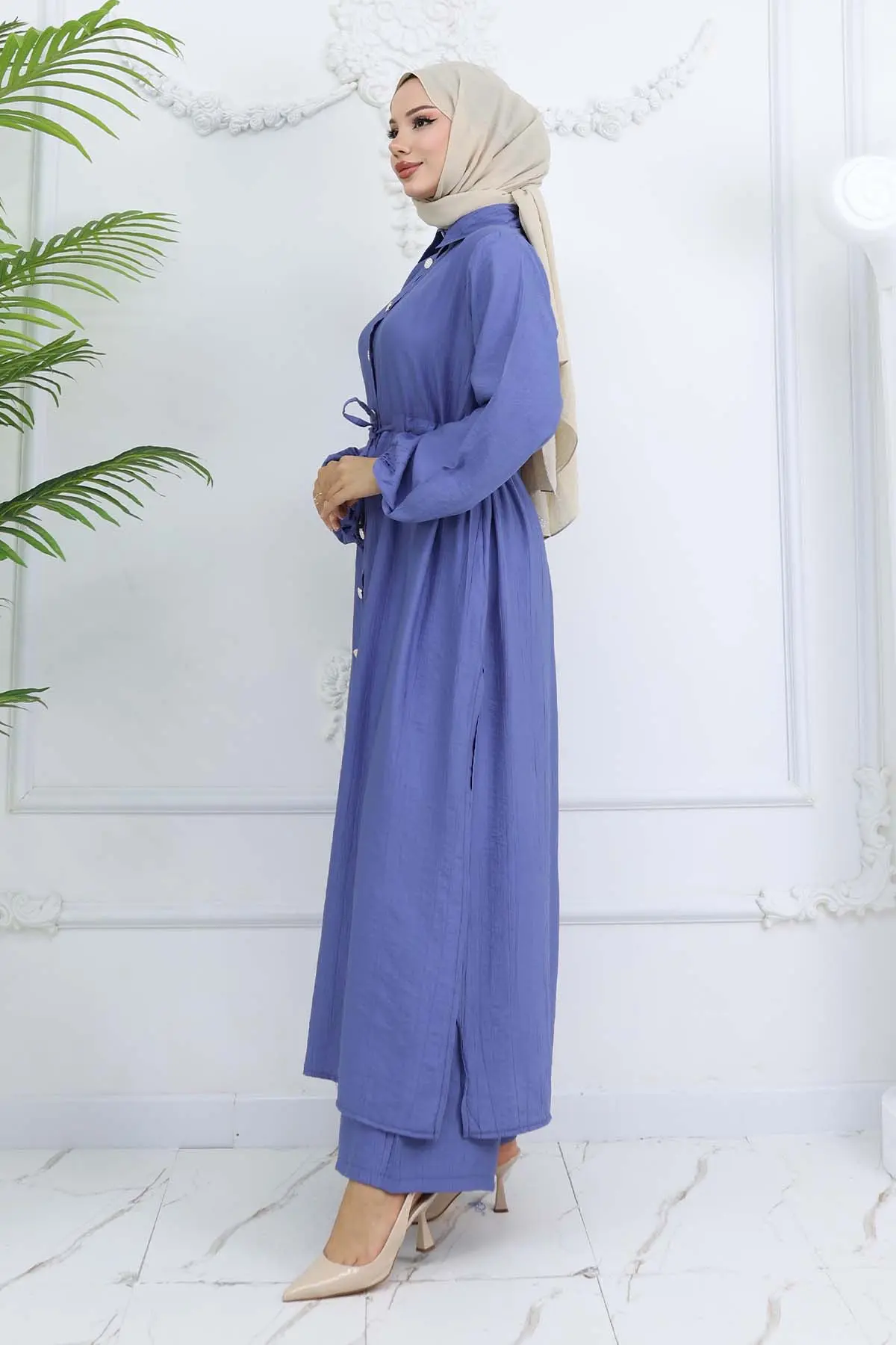 Yandan Yırtmaç Detaylı Tunik Pantolon Takım İndigo 4770-detail