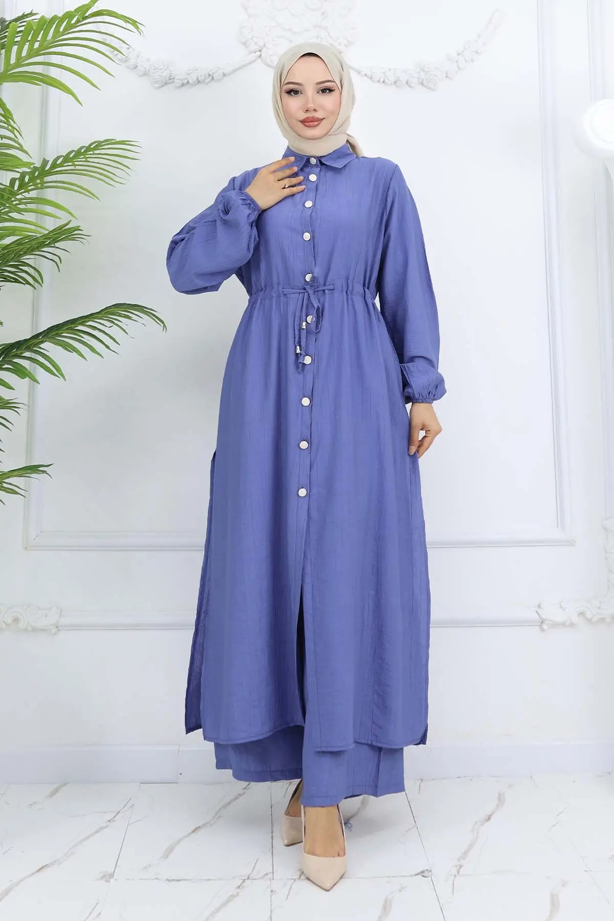 Yandan Yırtmaç Detaylı Tunik Pantolon Takım İndigo 4770-detail