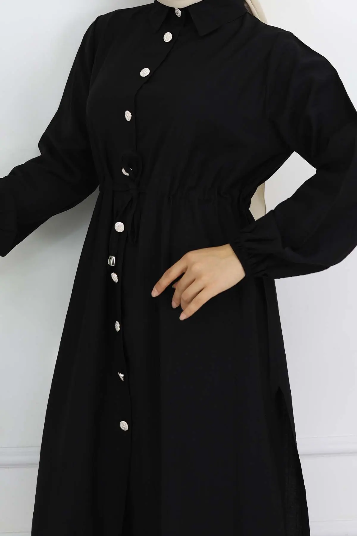 Yandan Yırtmaç Detaylı Tunik Pantolon Takım Siyah 4770-detail