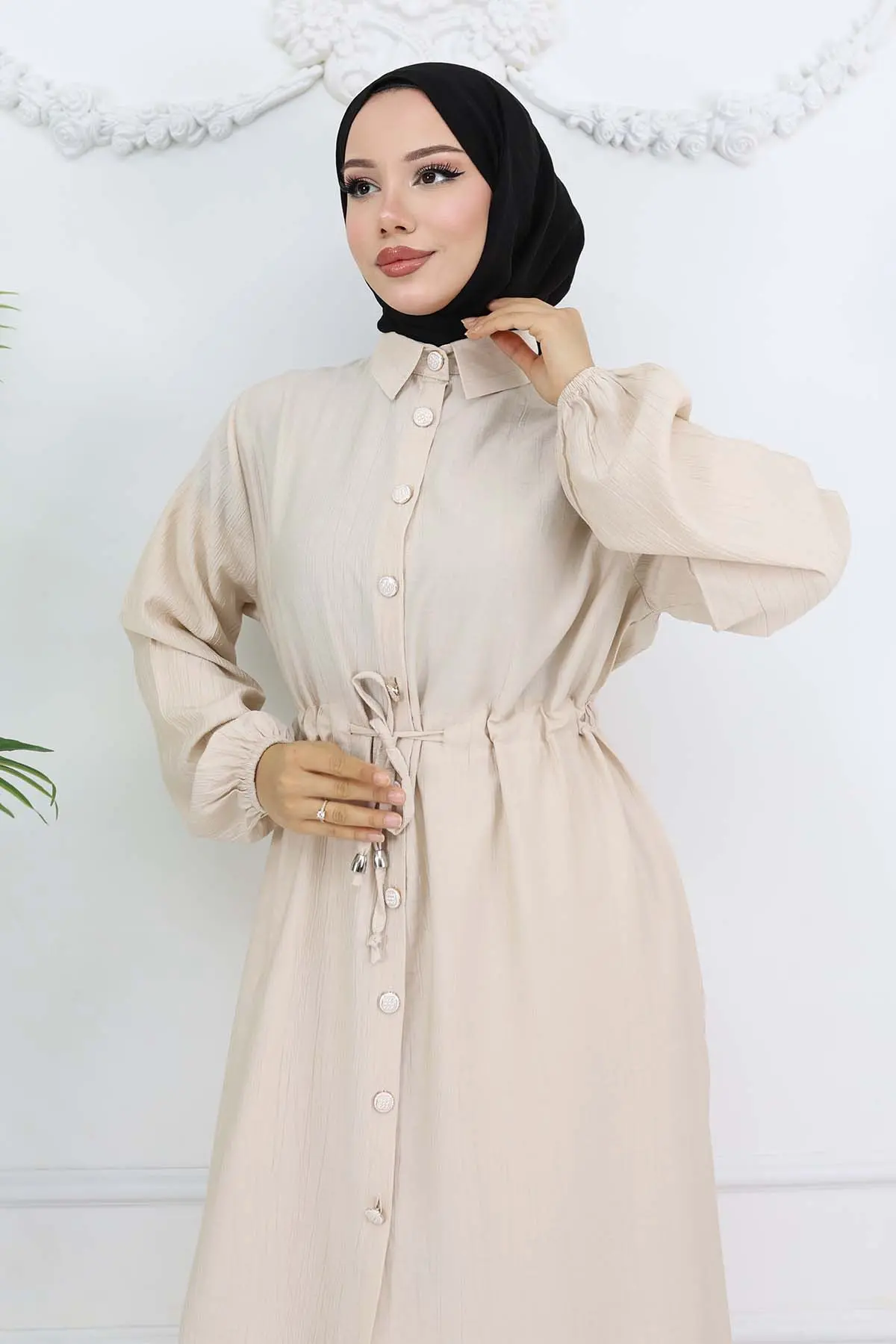 Yandan Yırtmaç Detaylı Tunik Pantolon Takım Taş Rengi 4770-detail