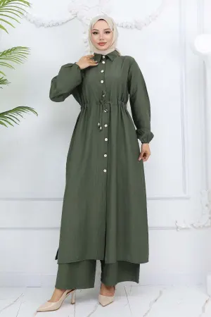 Yandan Yırtmaç Detaylı Tunik Pantolon Takım Haki 4770