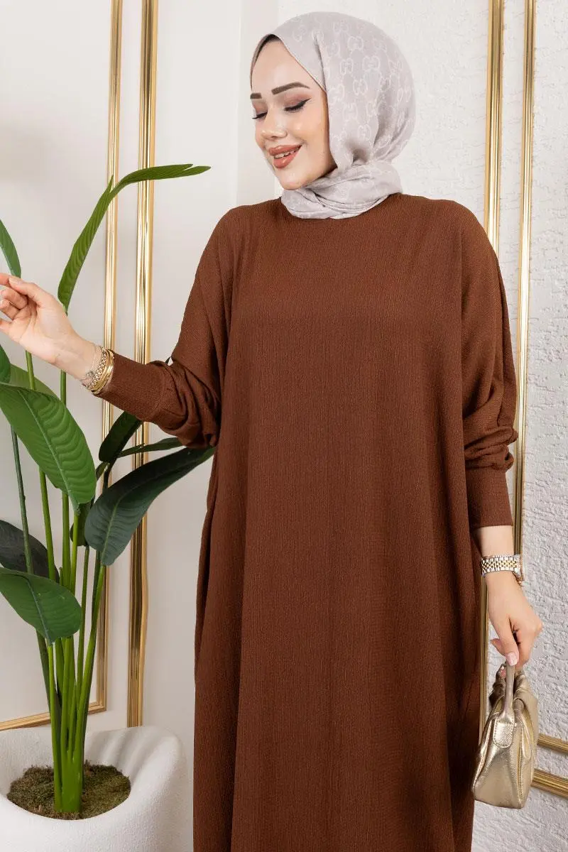 Yarasa Kollu Bürümcük Elbise-detail