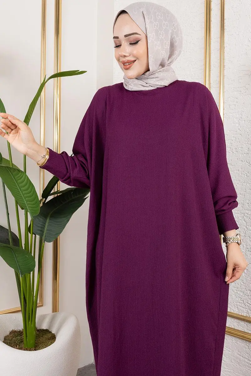 Yarasa Kollu Bürümcük Elbise-detail