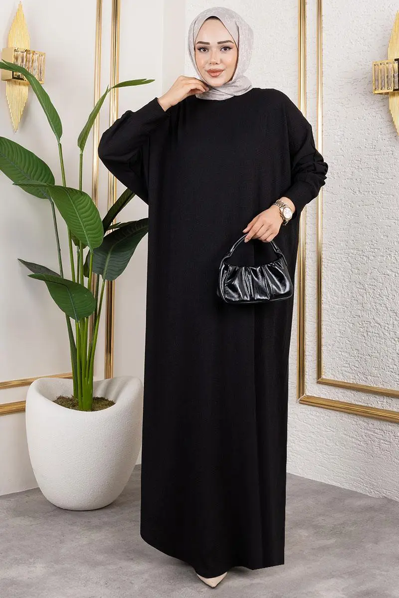 Yarasa Kollu Bürümcük Elbise-detail