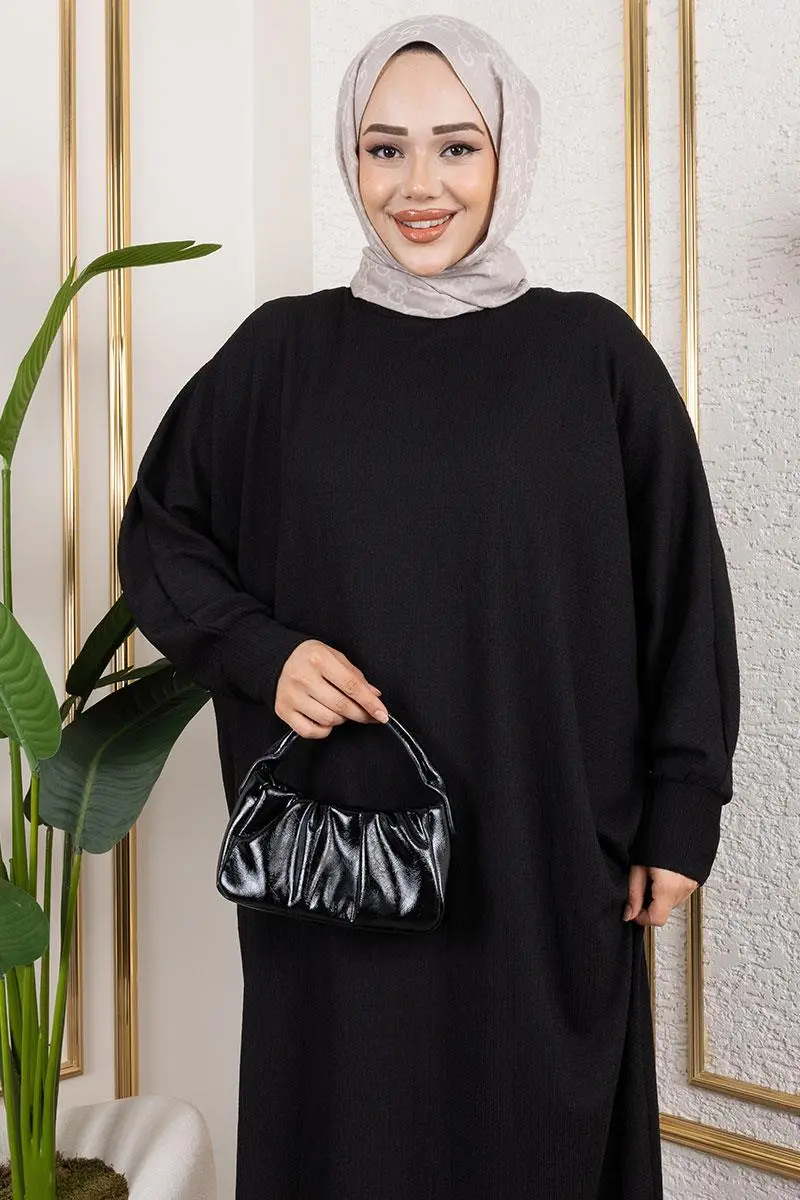 Yarasa Kollu Bürümcük Elbise-detail