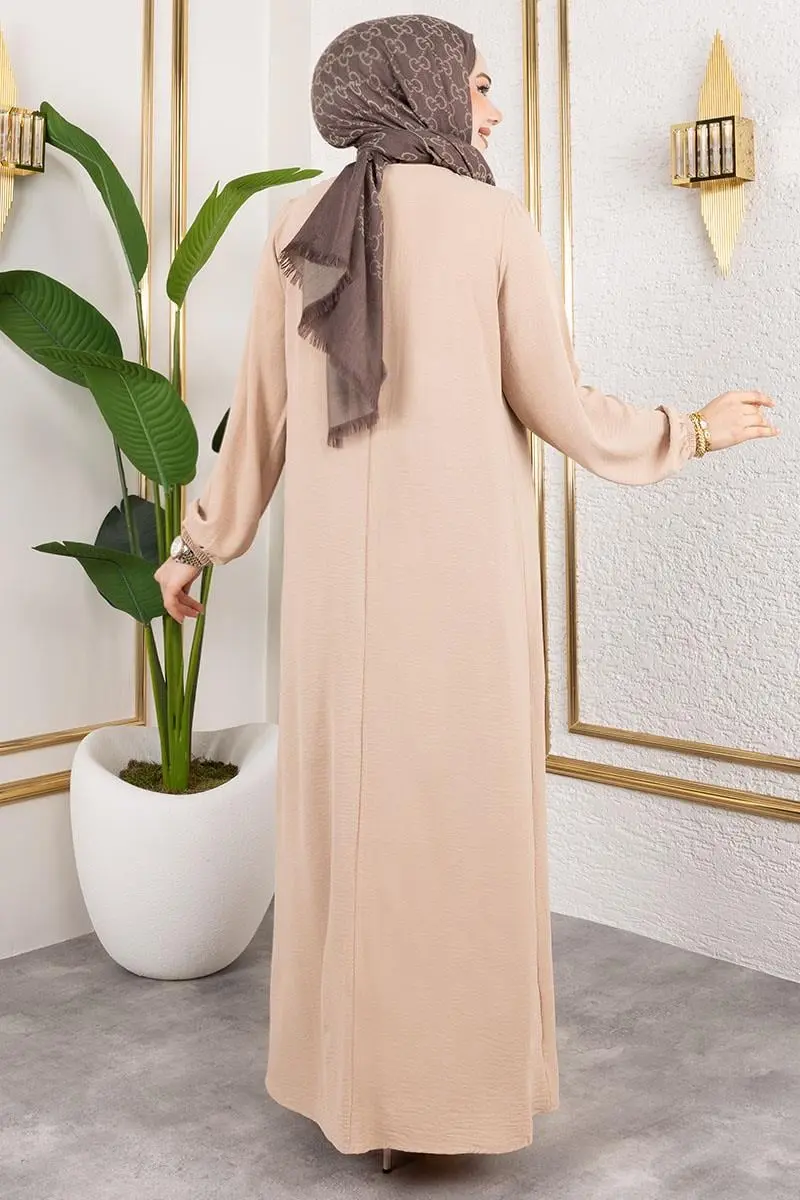 Yarım Düğmeli Aerobin Elbise Bej-detail