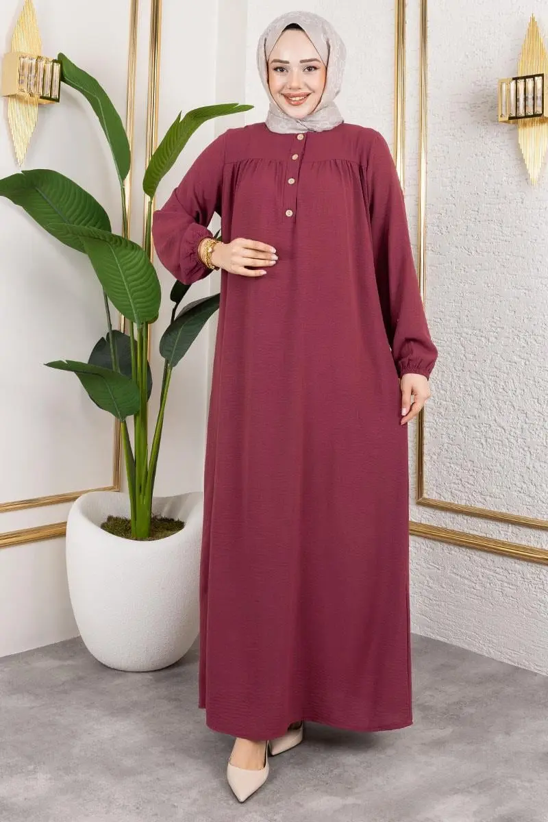 Yarım Düğmeli Aerobin Elbise Bordo-detail