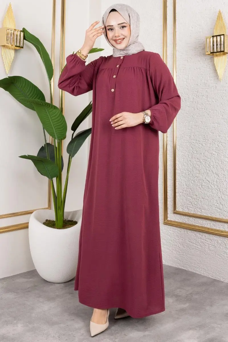 Yarım Düğmeli Aerobin Elbise Bordo-detail