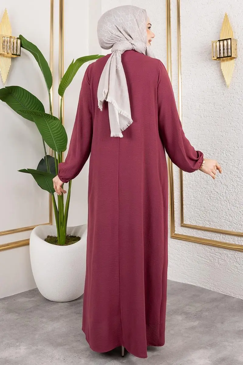 Yarım Düğmeli Aerobin Elbise Bordo-detail