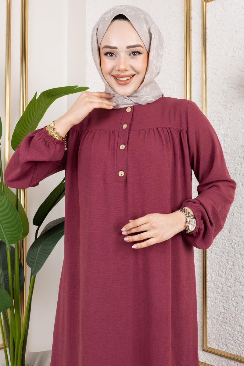 Yarım Düğmeli Aerobin Elbise Bordo