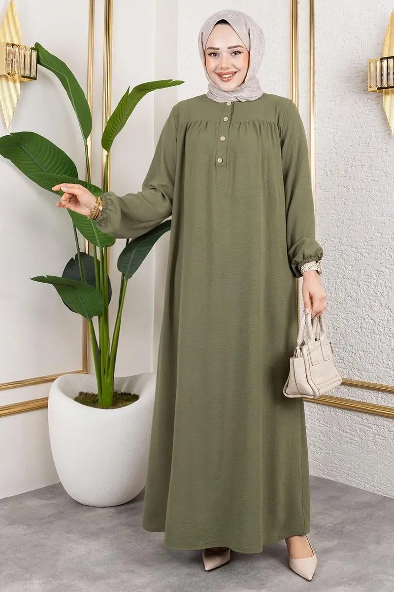 Yarım Düğmeli Aerobin Elbise Haki-detail