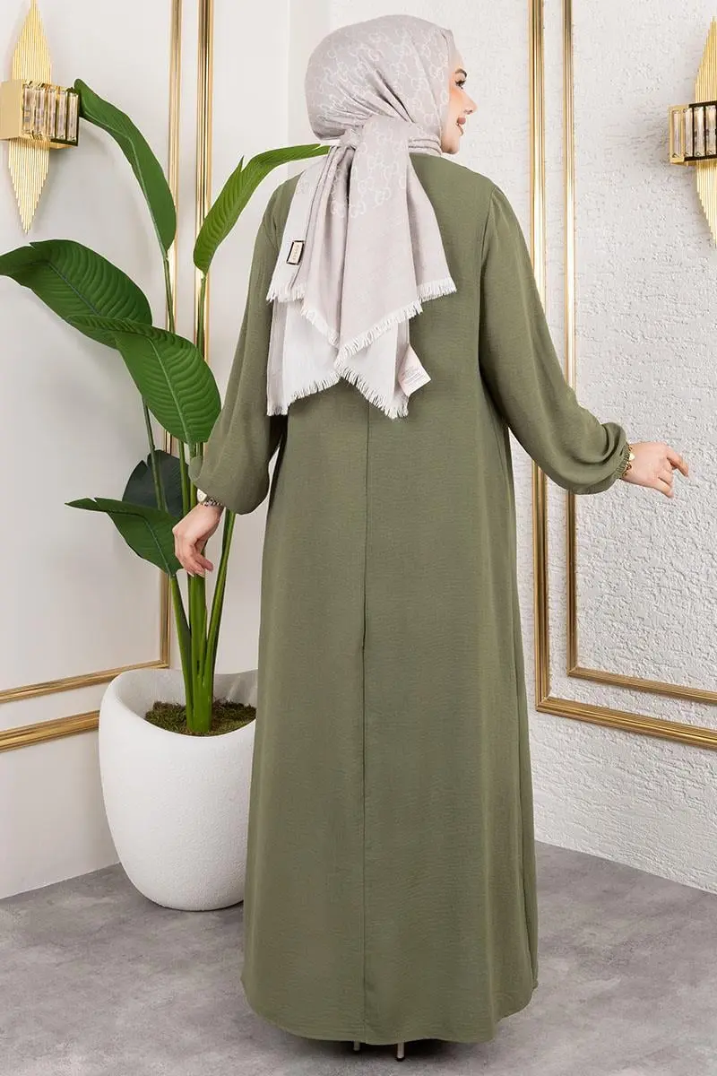 Yarım Düğmeli Aerobin Elbise Haki-detail